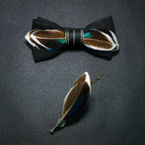 Men's Bow Tie & Pin Set Handmade Natural Feather Gift Box