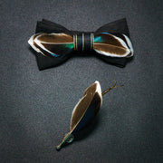 Men's Bow Tie & Pin Set Handmade Natural Feather Gift Box