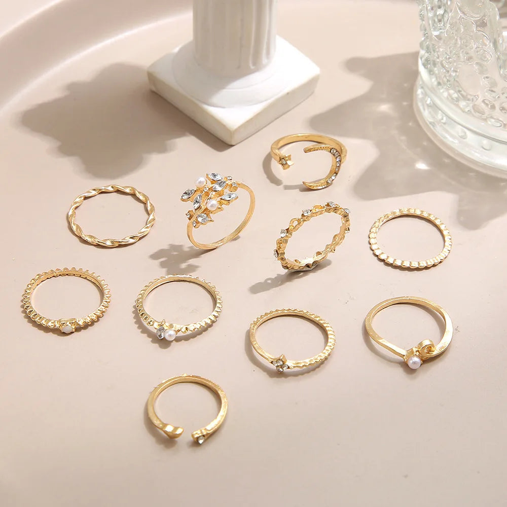 Boho Moon Heart Set of Ten Rings