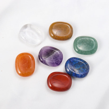 Set of Natural Oval Thumb Worry Stones Seven Chakra Crystal Set
