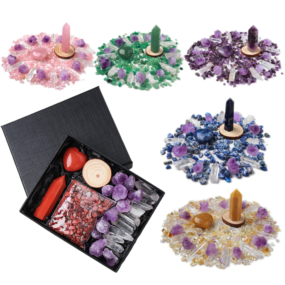 Natural Crystal Gift Sets Amethyst Clear Quartz Rose Quartz Gifts Box