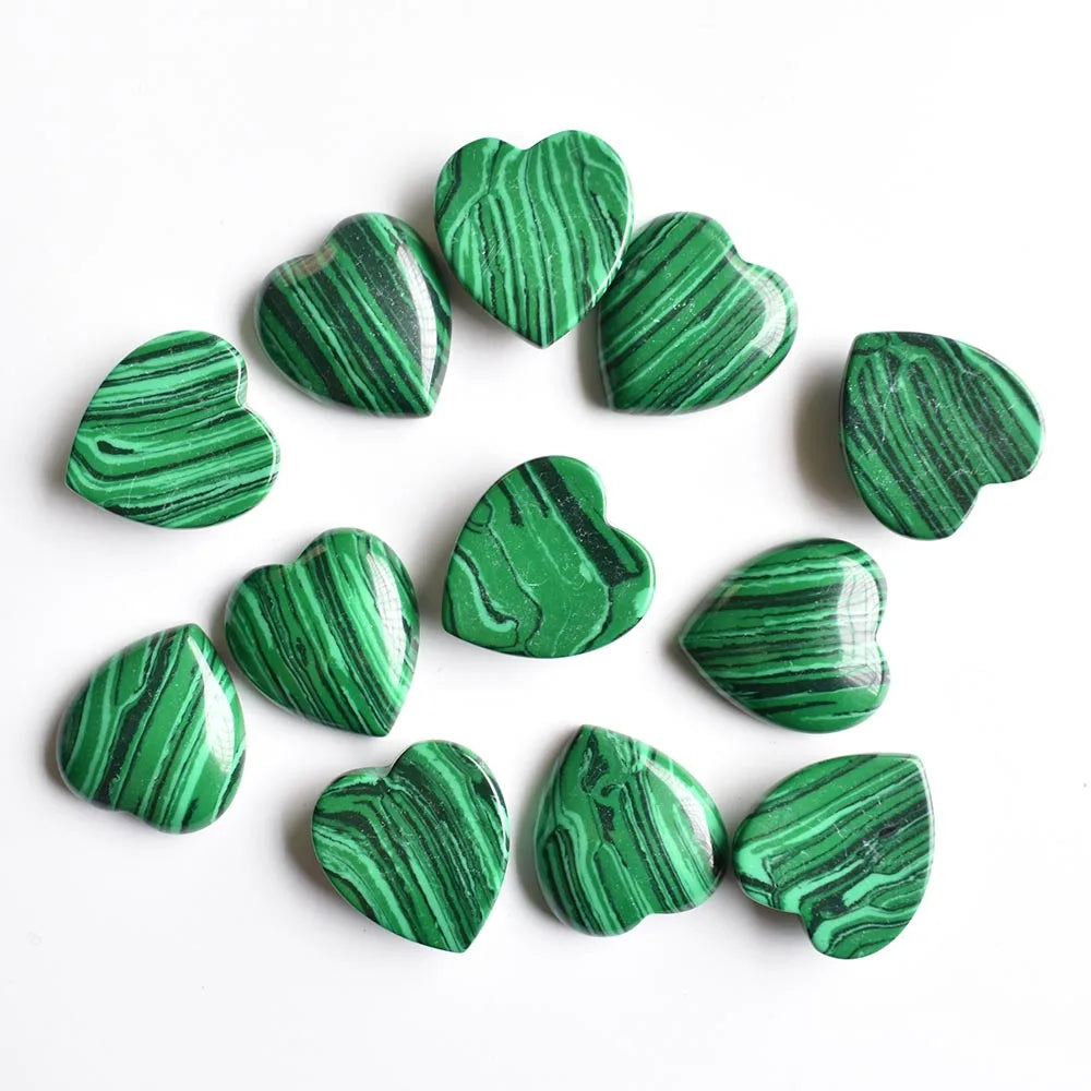 Twelve Natural Stone Heart Shape Cabochons for Jewellery Making 25mm