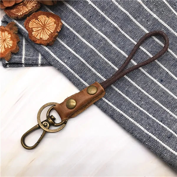 Leather Lanyard Strap Wrist Neck Keychain