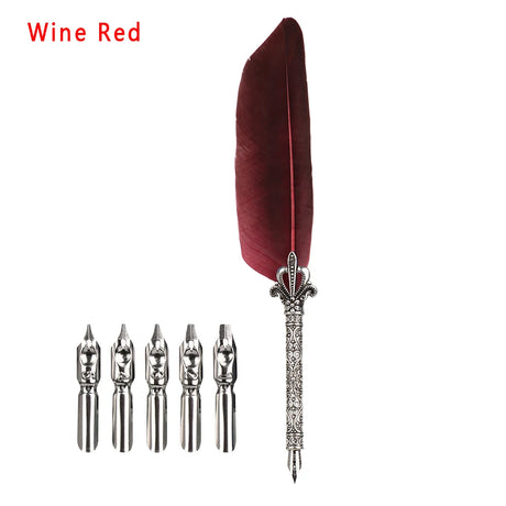 Feather Calligraphy Dip Pen Writing Set with 5 Nibs