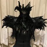 Black Rooster Feather Shrug Gothic Collar with Ribbon Ties