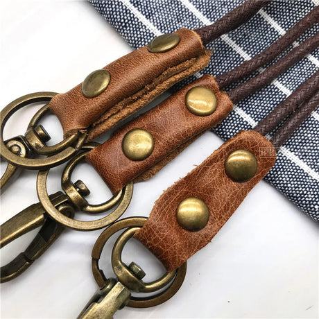 Leather Lanyard Strap Wrist Neck Keychain