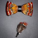 Men's Bow Tie & Pin Set Handmade Natural Feather Gift Box