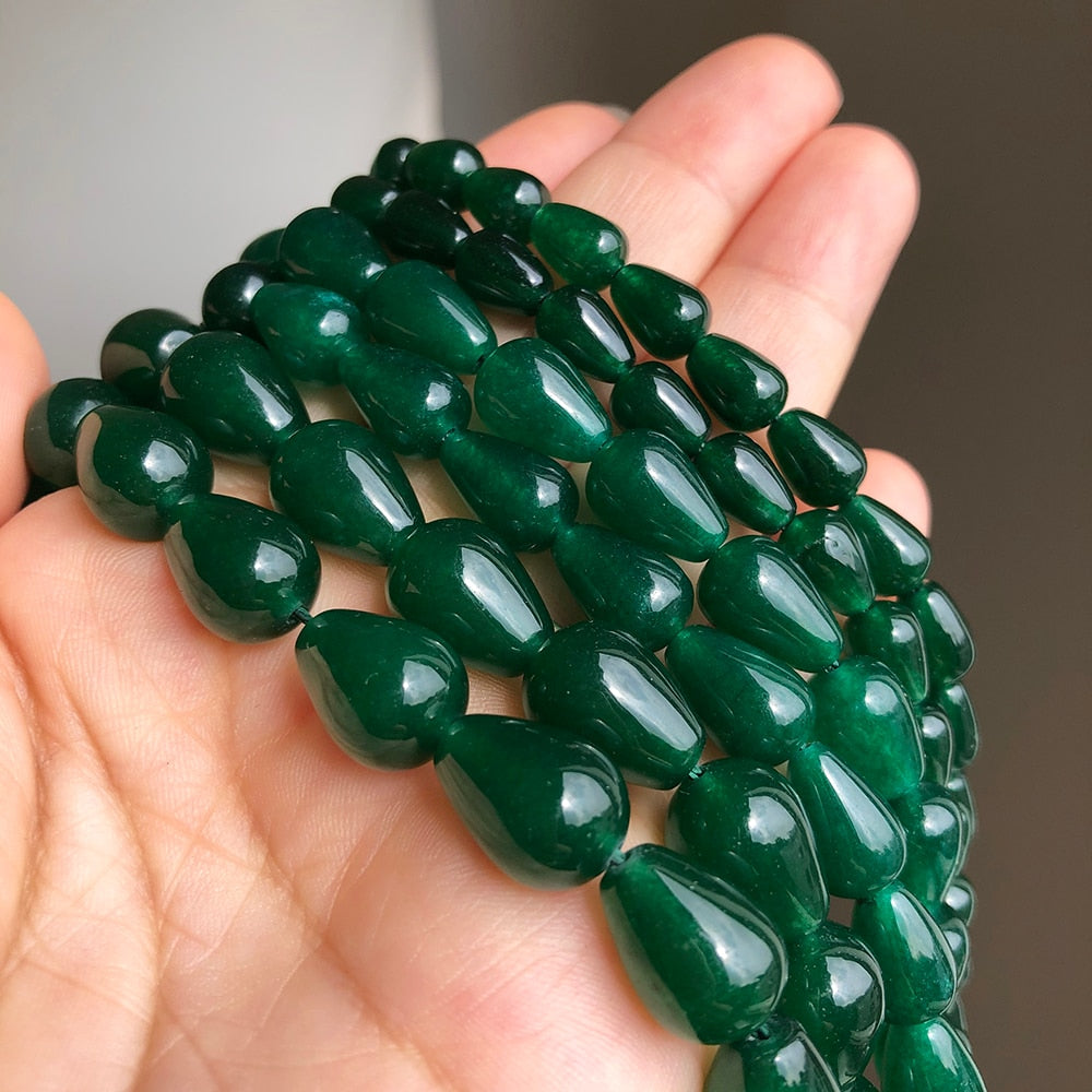 Dark Green Jade Water Drop Stone Beads For DIY Jewellery Making