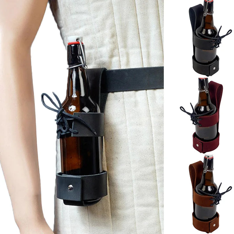 Steampunk Faux Leather Beer Bottle Holster Belt Pouch Drink Holder Larp Accessory