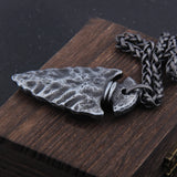 Valknut Viking Spear Stainless Steel Pendant Necklace with Wooden Box