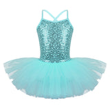 Girls Shiny Sequins Tutu Ballet Dance Dress Leotard Skate Wear Ballerina Fairy Party Costume