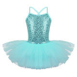 Girls Shiny Sequins Tutu Ballet Dance Dress Leotard Skate Wear Ballerina Fairy Party Costume
