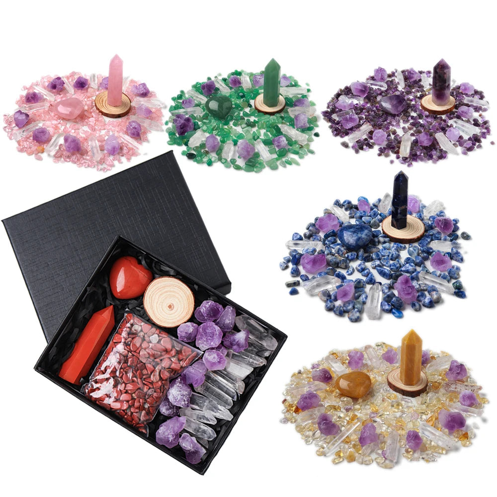 Natural Crystal Gift Sets Amethyst Clear Quartz Rose Quartz Gifts Box