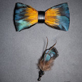 Men's Bow Tie & Pin Set Handmade Natural Feather Gift Box