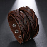 Braided Handmade Genuine Leather Bracelet Wide Wrist Cuff
