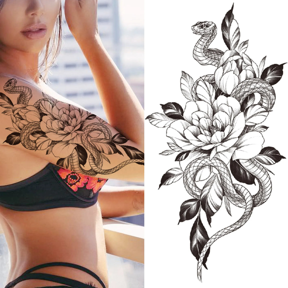 Large Peony Temporary Tattoos