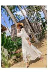 Dove's White Boho Lantern Sleeve Cotton Lace Dress