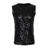 Mens Sequinned Tank Tops Festival Rave Party Clubwear