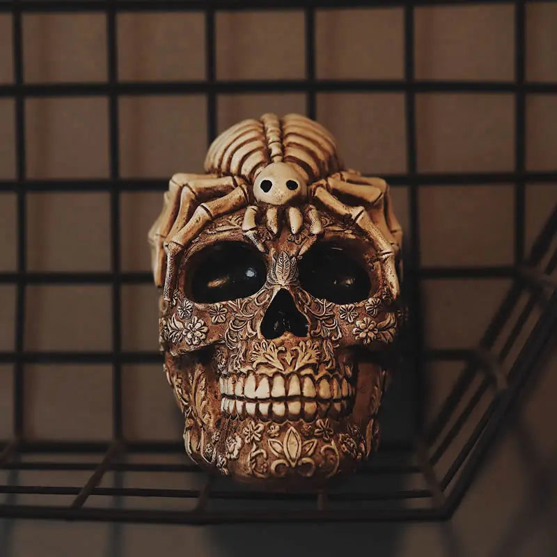 Skull And Spider Resin Statues Skeleton Dark Academia Home Office Desk Decor Halloween Party Decoration