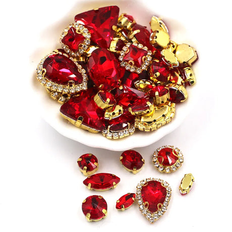 50pcs/Bag Shiny Mixed Shape Sew On Glass Rhinestone Gold Claw Crystal Buckle DIY Decoration 24 Colours