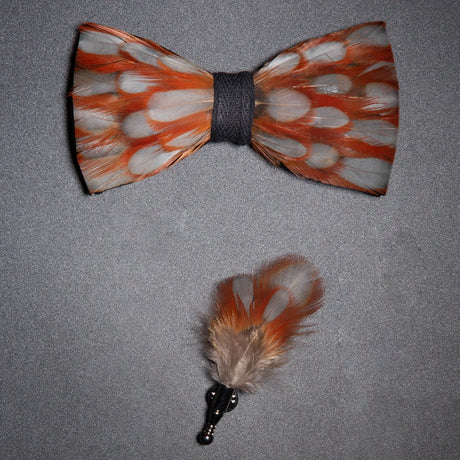 Men's Bow Tie & Pin Set Handmade Natural Feather Gift Box