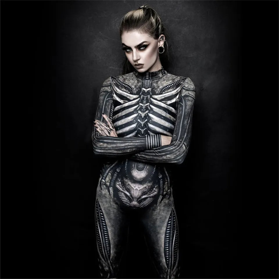 Day of the Dead Skeleton Bodycon Halloween Costume Adult Kids One Piece Rose Bodysuit