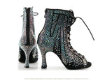 Diamonte High Heels Dance Boots Salsa Jazz Tango Outdoor Indoor Latin Dance Shoes
