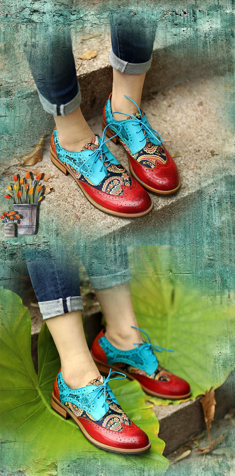 Marney's Genuine Leather Colourfun Lace-up Round Toe Flat Shoes