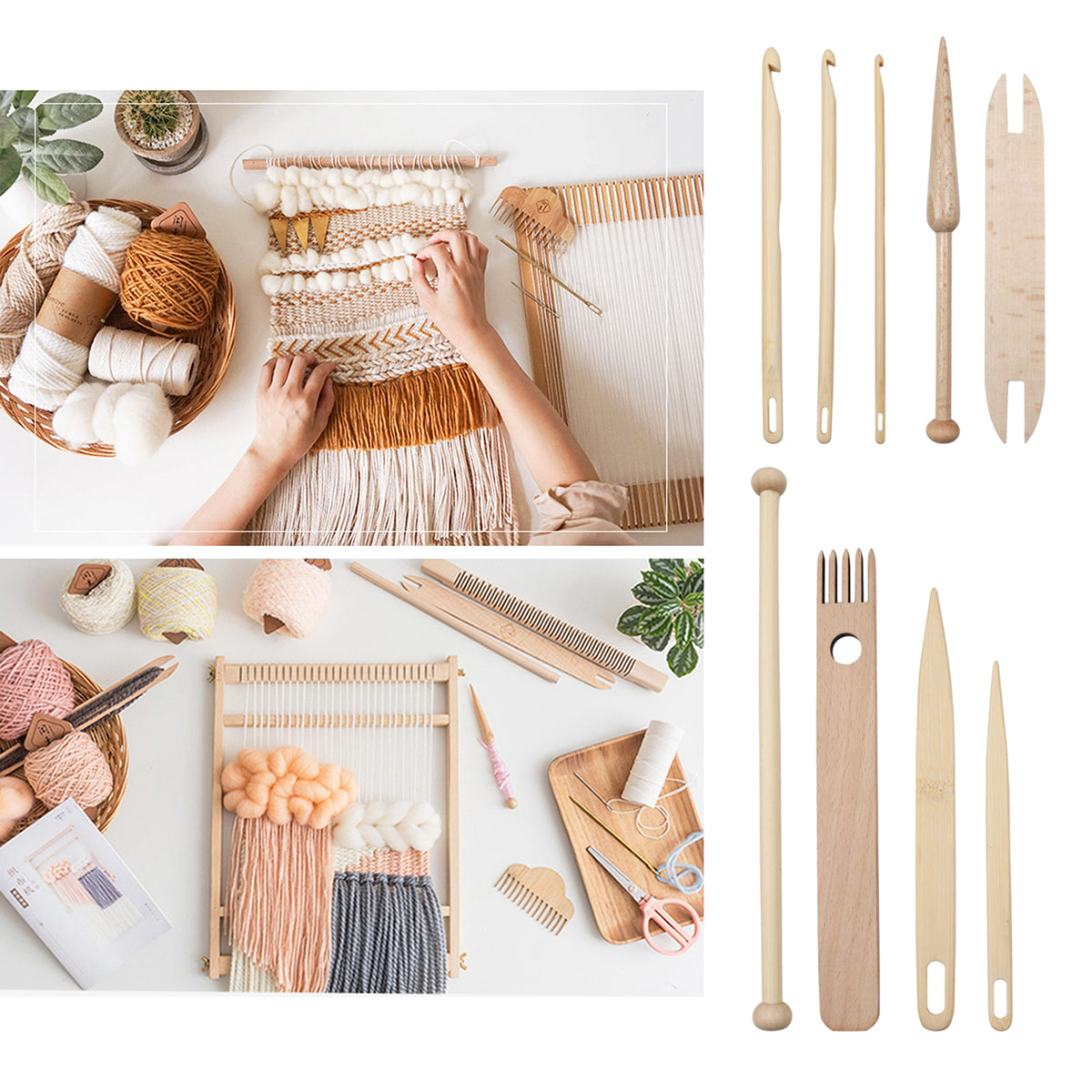 9Pcs/Set Weaving Loom Wood Tools Weaving Shuttle Crochet Needle Hand Loom Stick DIY Craft Tools