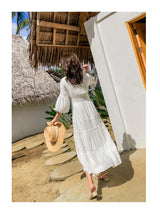 Dove's White Boho Lantern Sleeve Cotton Lace Dress