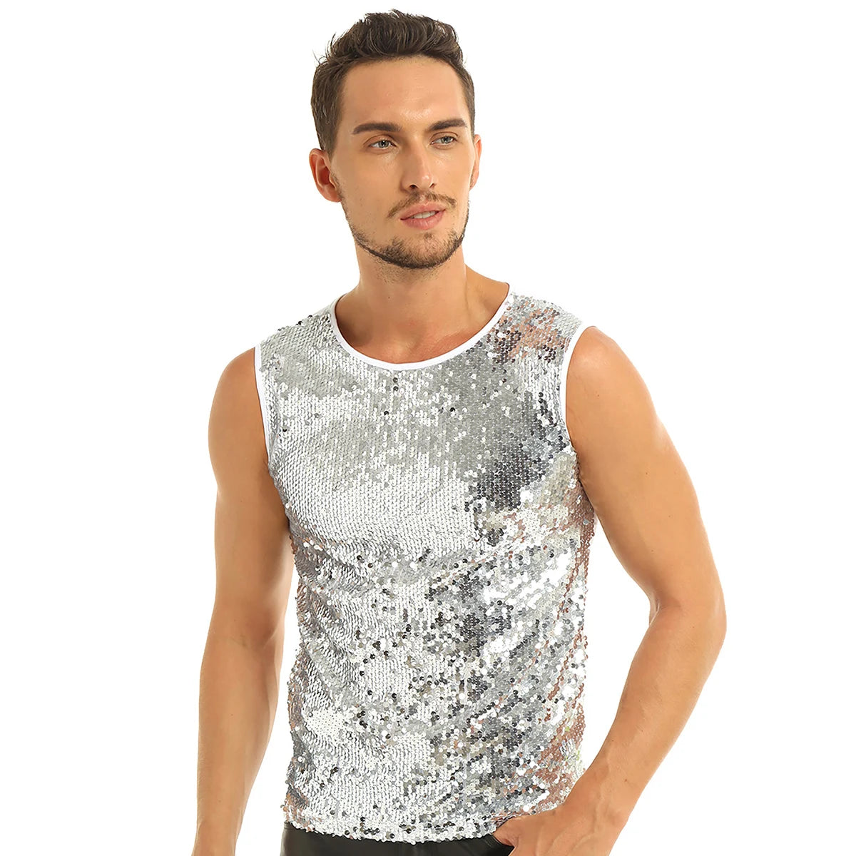 Mens Sequinned Tank Tops Festival Rave Party Clubwear