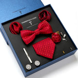 Men's 8pcs Tie Set Wedding Cravat Silk Bowtie Pocket Square Cufflinks Brooch Box Set Gifts For Men
