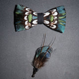 Men's Bow Tie & Pin Set Handmade Natural Feather Gift Box