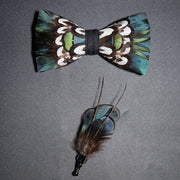 Men's Bow Tie & Pin Set Handmade Natural Feather Gift Box