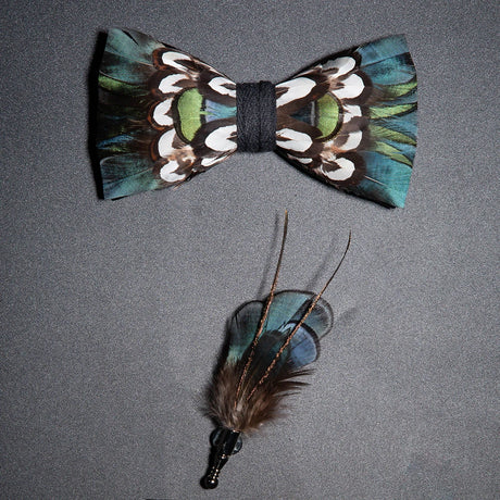 Men's Bow Tie & Pin Set Handmade Natural Feather Gift Box