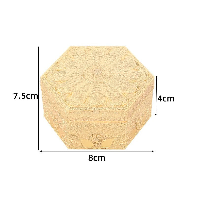 Golden Peacock Hexagonal Metal Jewellery Box