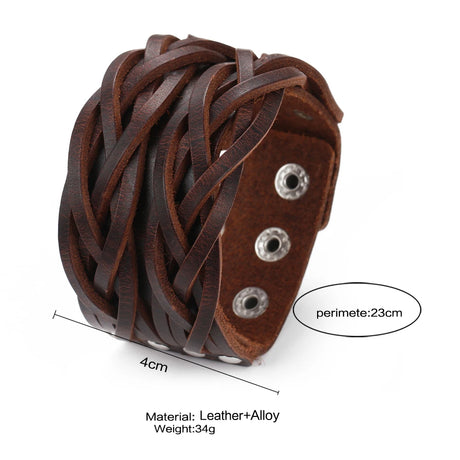 Braided Handmade Genuine Leather Bracelet Wide Wrist Cuff
