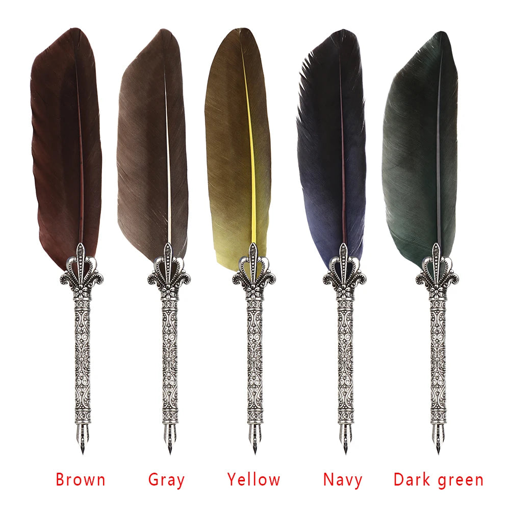 Feather Calligraphy Dip Pen Writing Set with 5 Nibs