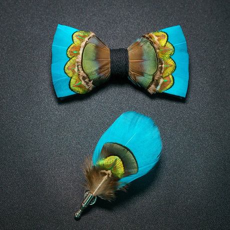 Men's Bow Tie & Pin Set Handmade Natural Feather Gift Box