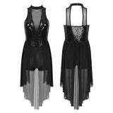 Adult Sparkly Sequin Ballet Tutu Gymnastics Leotard Dance Dress Asymmetrical Lyrical Dance Costumes