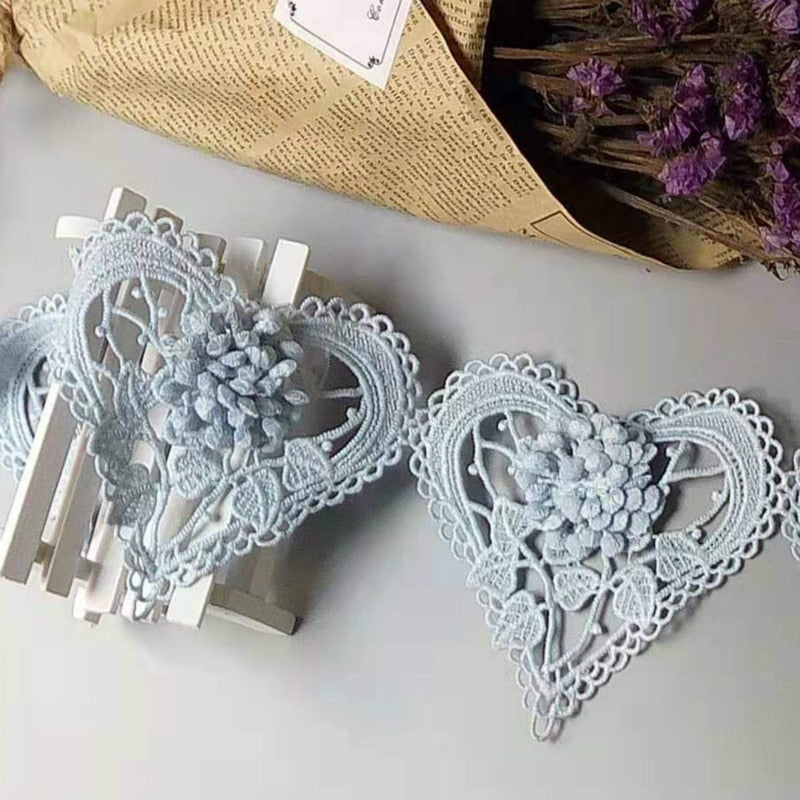Ten Embroidered Cotton Lace Heart Flowers Lace Ribbon Trim