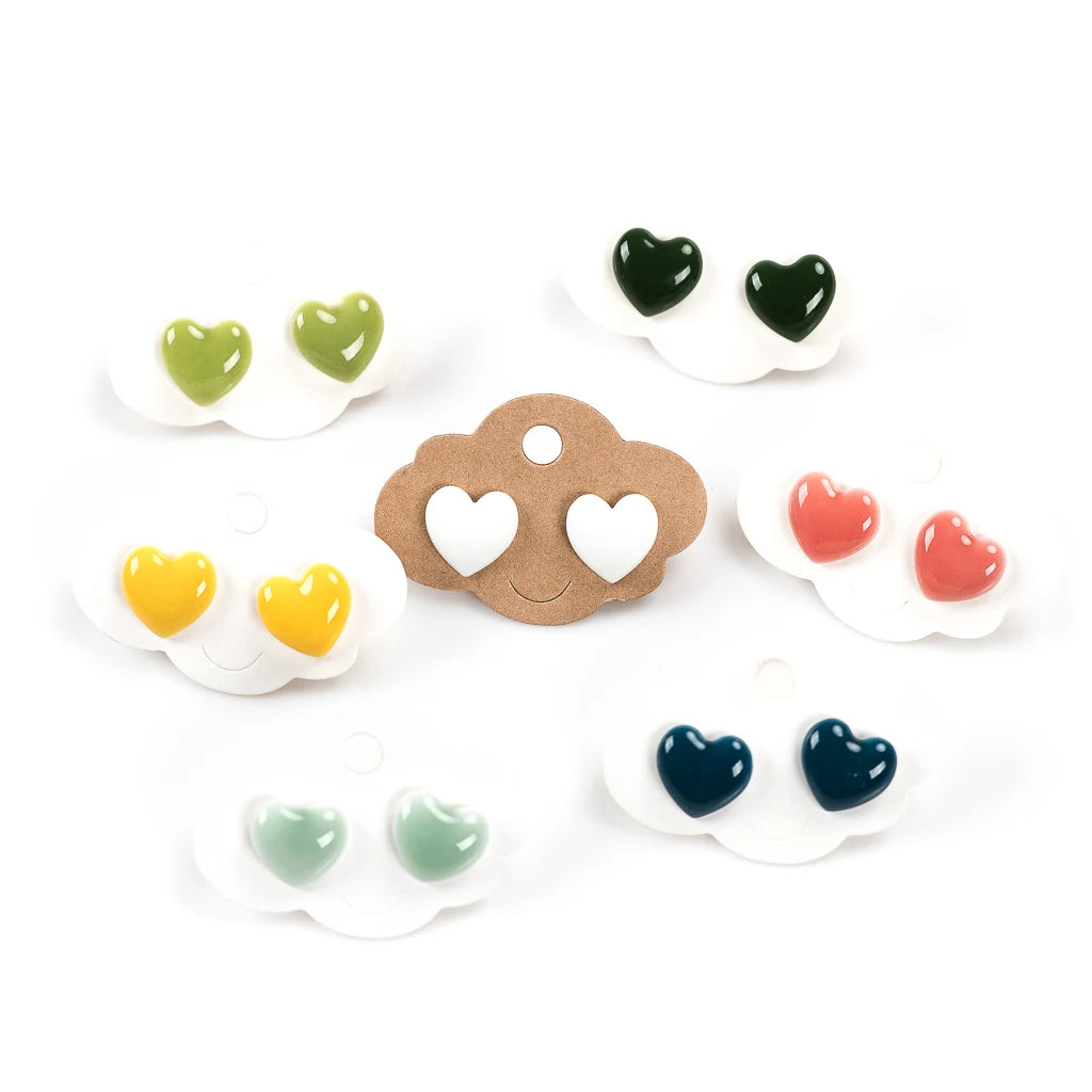 Ceramic Love Heart Stud Earrings 9 Colours