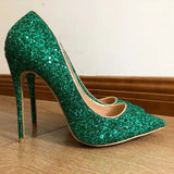 Esmerelda Glittery Green Shoes Green Stiletto High Heel Pointy Toe Shoes