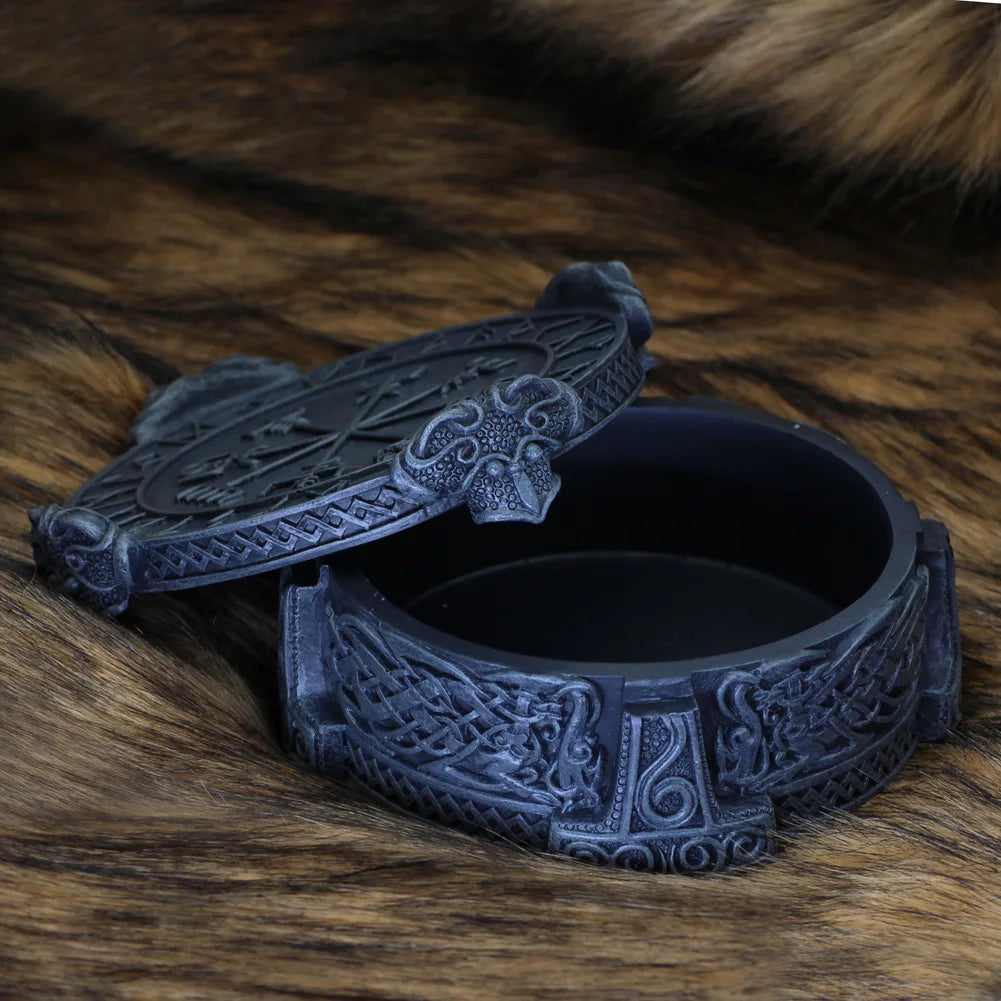 Norse Viking Trinket Box Vegviser Runic Compass Knotwork Thor Hammer