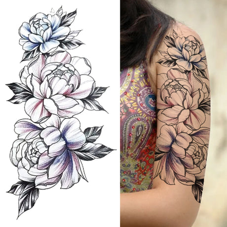Large Peony Temporary Tattoos
