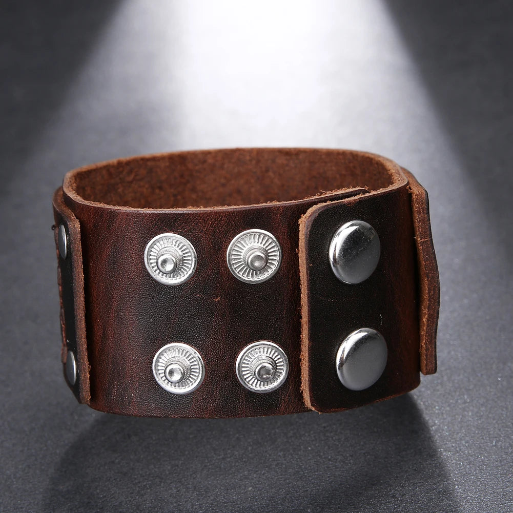 Handmade Genuine Leather Wide Cuff Bracelet