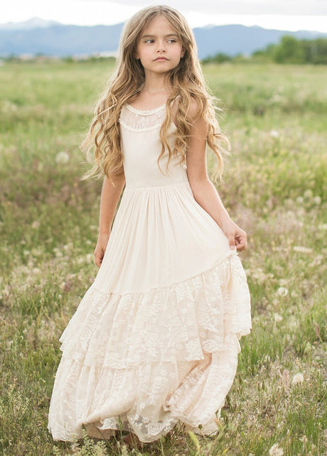 Girls Maxi Lace Chiffon Photoshoot Dresses For 3-15 Years