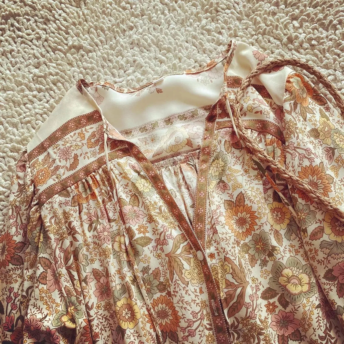 Saffy's Boho Blouse Floral Print Buttons Down Top