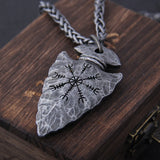 Valknut Viking Spear Stainless Steel Pendant Necklace with Wooden Box