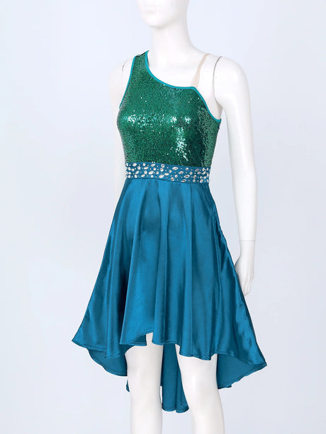 Adult Sparkly Sequin Ballet Tutu Gymnastics Leotard Dance Dress Asymmetrical Lyrical Dance Costumes